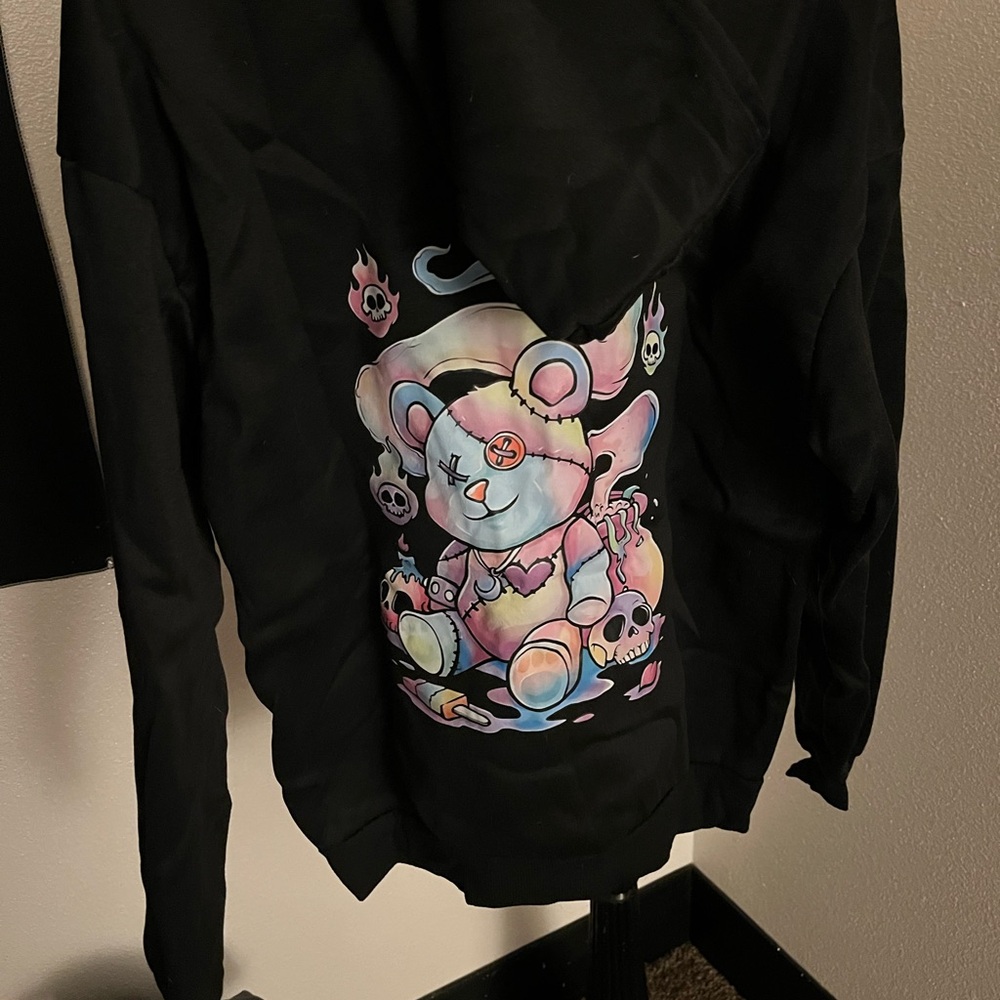 Black Hoodie with Colorful Bear Design